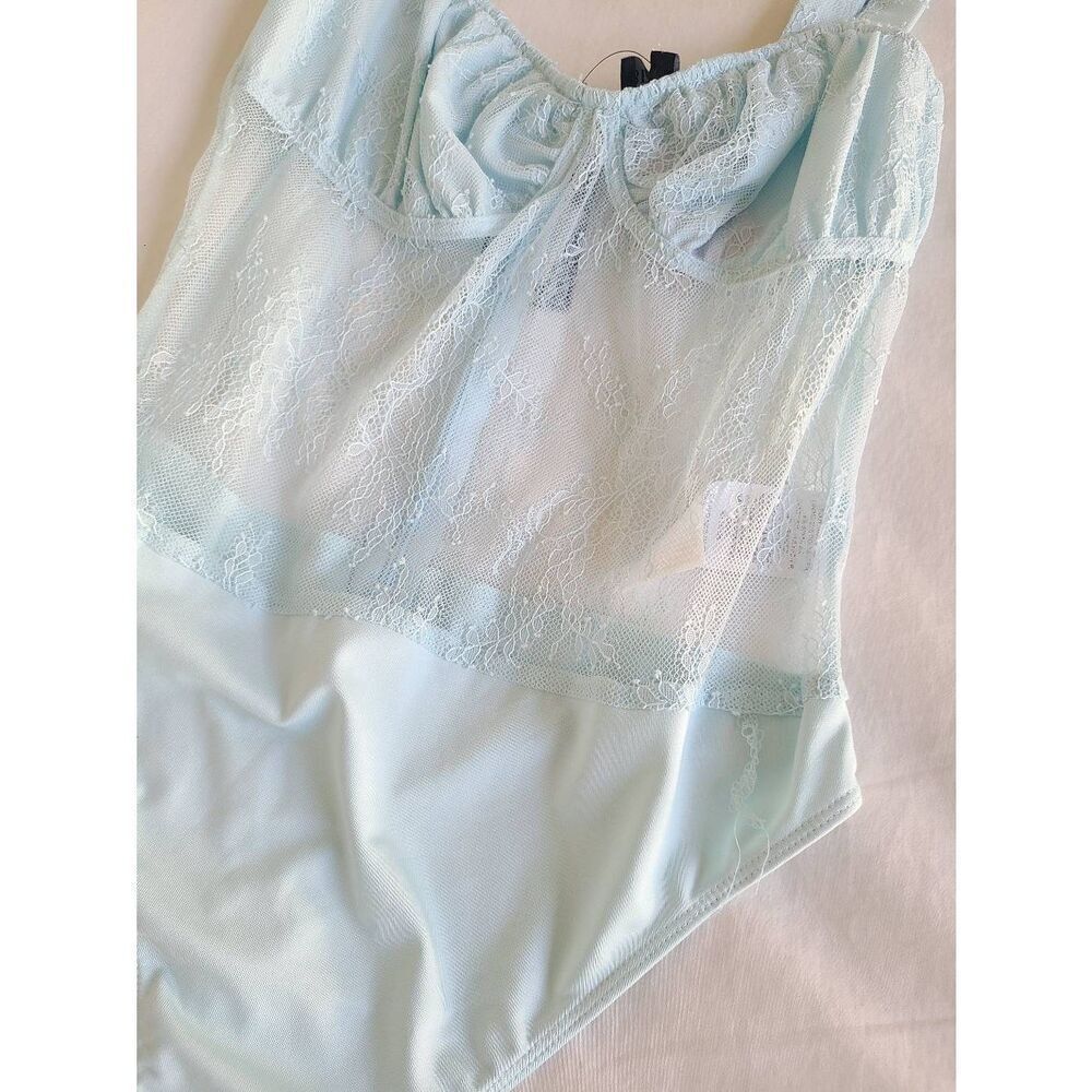 Daniel Bernstein Bodysuit Women's Size 4‎ Blue  Zip Lace Thong Sleeveless Top - Picture 4 of 7